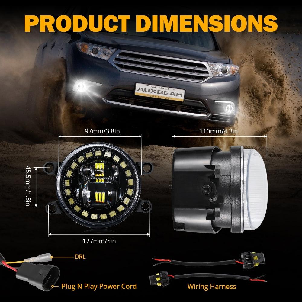 LED Fog Lights with Halo DRL Universal Fit for Toyota Camry Corolla RAV4 Yaris Prius Highlander Venza Avalon Matrix Solara, Led Fog Lamps for Lexus GS IS LX RX ES CT