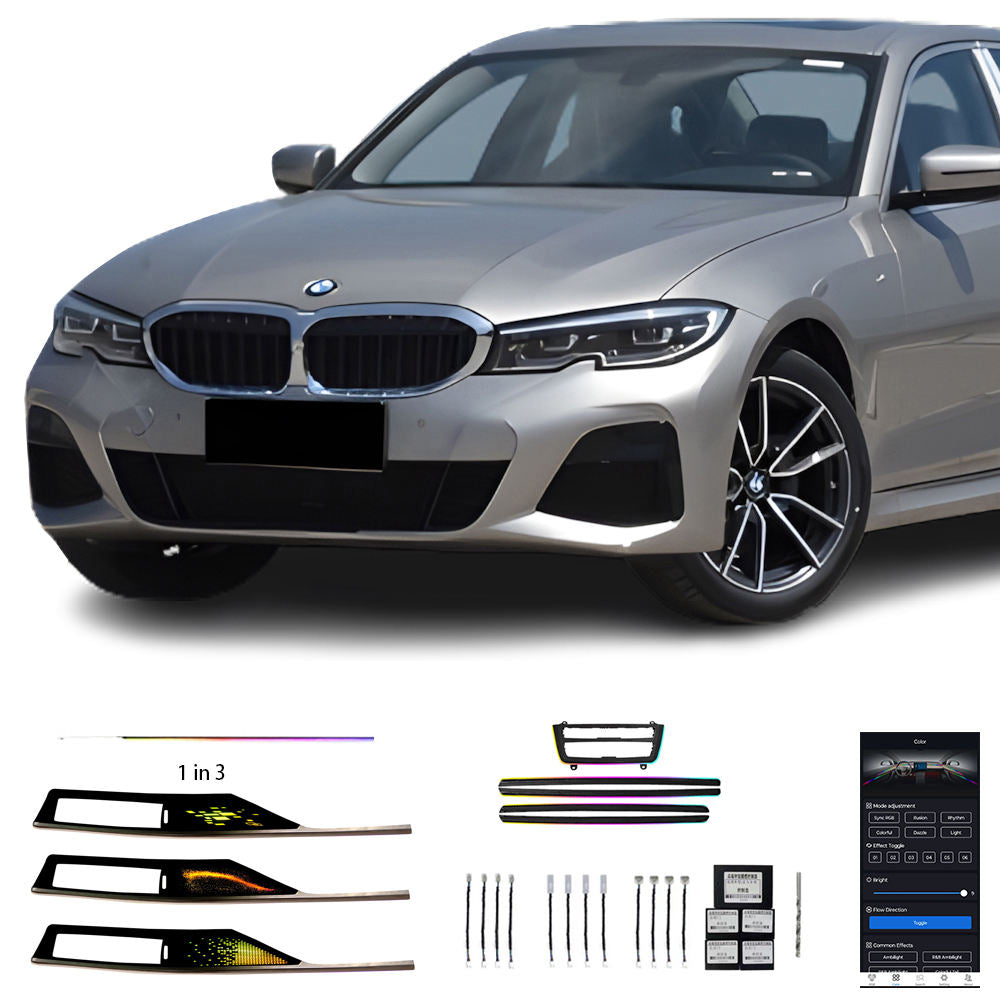 Tableau De Bord Intérieur Court Axe Avec Éclairage Ambiant Et Finition Fibre De Carbone Texturée Pour Bmw Série 3 F30 2014-2019