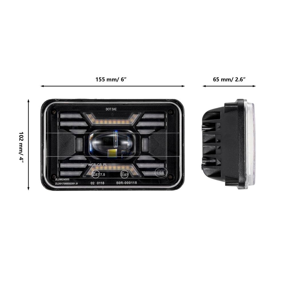 (2pcs/set) 4x6 Inch Sealed Beam LED Headlights with Hi-Lo Beam DRL Turn Signal Light