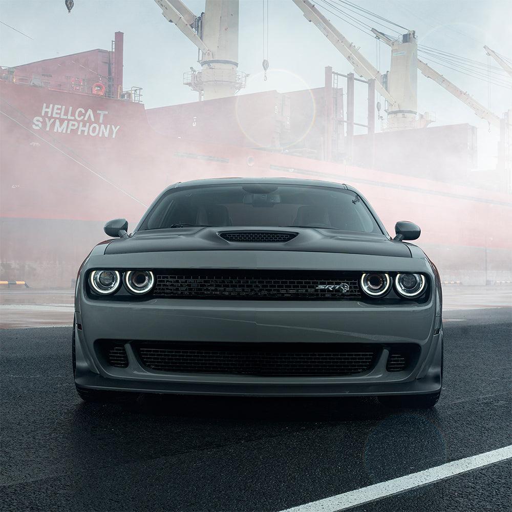 مجموعة مصابيح أمامية LED ثنائية الشعاع باللون الأسود لسيارة دودج تشالنجر الجيل الثالث (ما قبل التعديل) موديلات 2008-2014