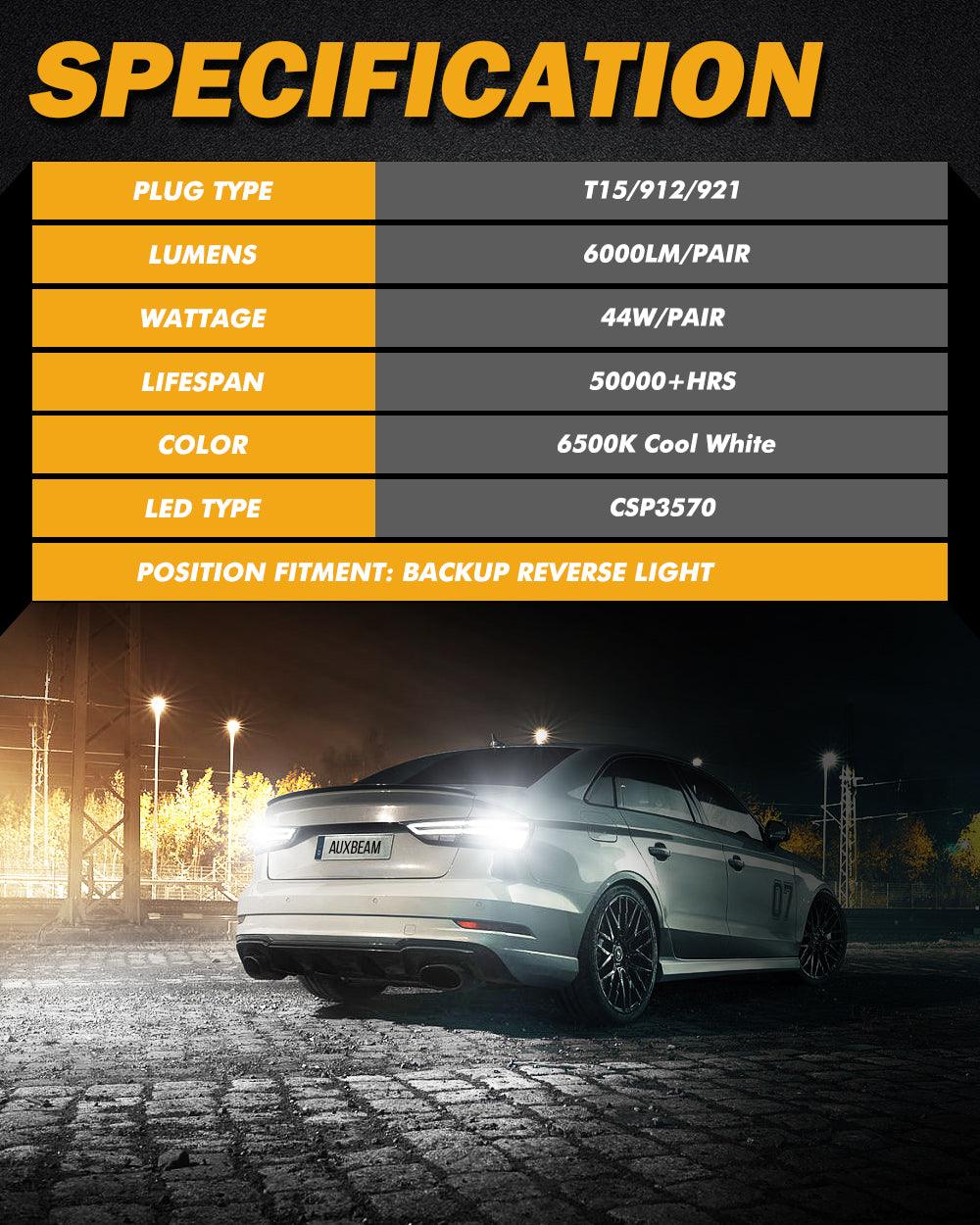 đ„912 921 T15 W16W LED Reverse Back-up Light Bulbs 44W 6000LM CAN-Bus Error Free 6500K White B2 Series | 2 bulbs