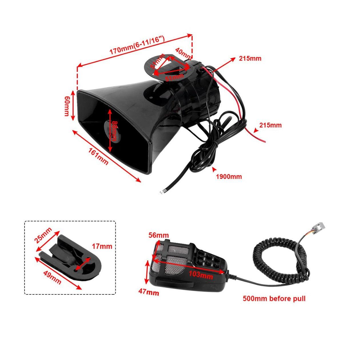 صفارة إنذار طوارئ Auxbeam 12 فولت 100 واط بسبع نغمات مع ميكروفون ومكبر صوت PA