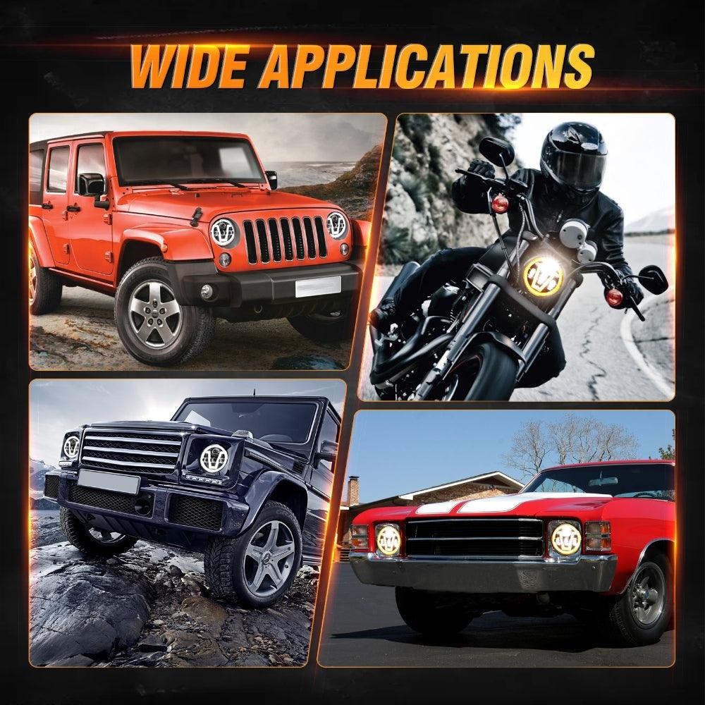 7 Inch LED Headlights Halo Amber Turn Signal Lights with DRL High/Low Beam Fit for Jeep Wrangler JK LJ CJ TJ