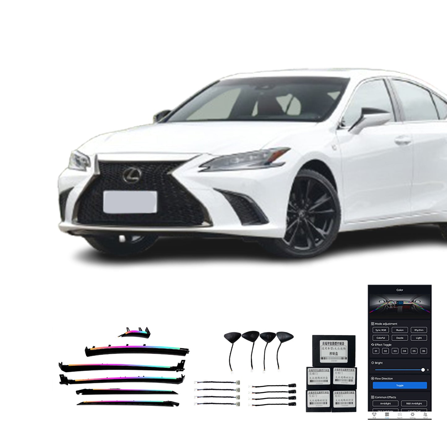 ES 21-24 Vente Directe Usine Éclairage Ambiant Intérieur Voiture Bois Noir Grain Magique 18 Lumières Pour Lexus ES 21-24