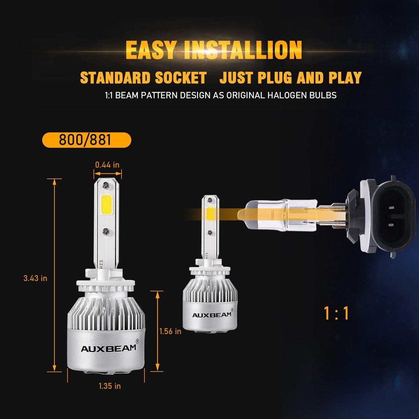 880/881 LED Headlight Bulbs 72W 8000ML S2 Series Super Brightes COB 6500K Cool White | 2 bulbs