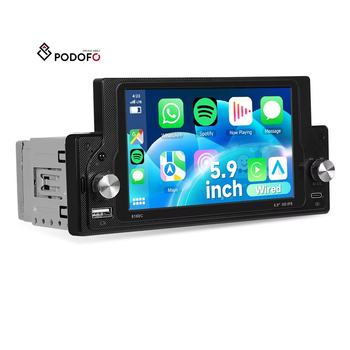 Podofo 5.9 ''Single Din Voiture Lecteur MP5 Voiture Stéréo Filaire Carplay Android Auto IPS Écran Tactile DVR FM USB EQ BT + Mic Vente en Gros