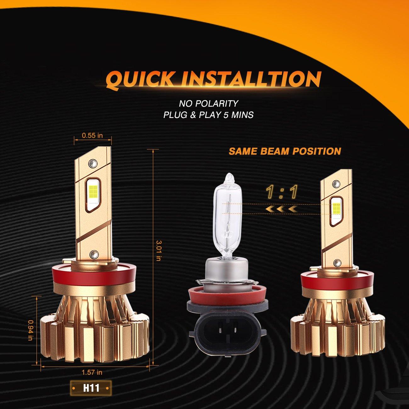 H11 LED Fog Light Bulbs 44W 4000LM X60 Series Fanless 6500K Cool White | 2 Bulbs