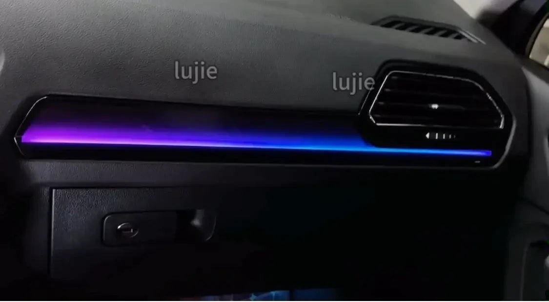 Interior night view of Volkswagen Tiguan with RGB ambient lighting installed