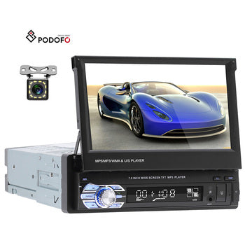 (Stock EU) Podofo Autoradio 1 Din Radio Voiture 7 "HD Ăcran Tactile RĂ©tractable BT SD FM USB Voiture MP5 Lecteur + 12LED CamĂ©ra de Recul ArriĂšre
