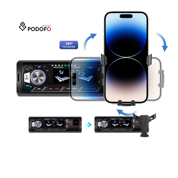 Podofo voiture lecteur MP3 dans le tableau de bord 1 Din autoradio stéréo USB charge/FM/BT/AUX-IN couleur rétro-éclairage + support de téléphone OEM