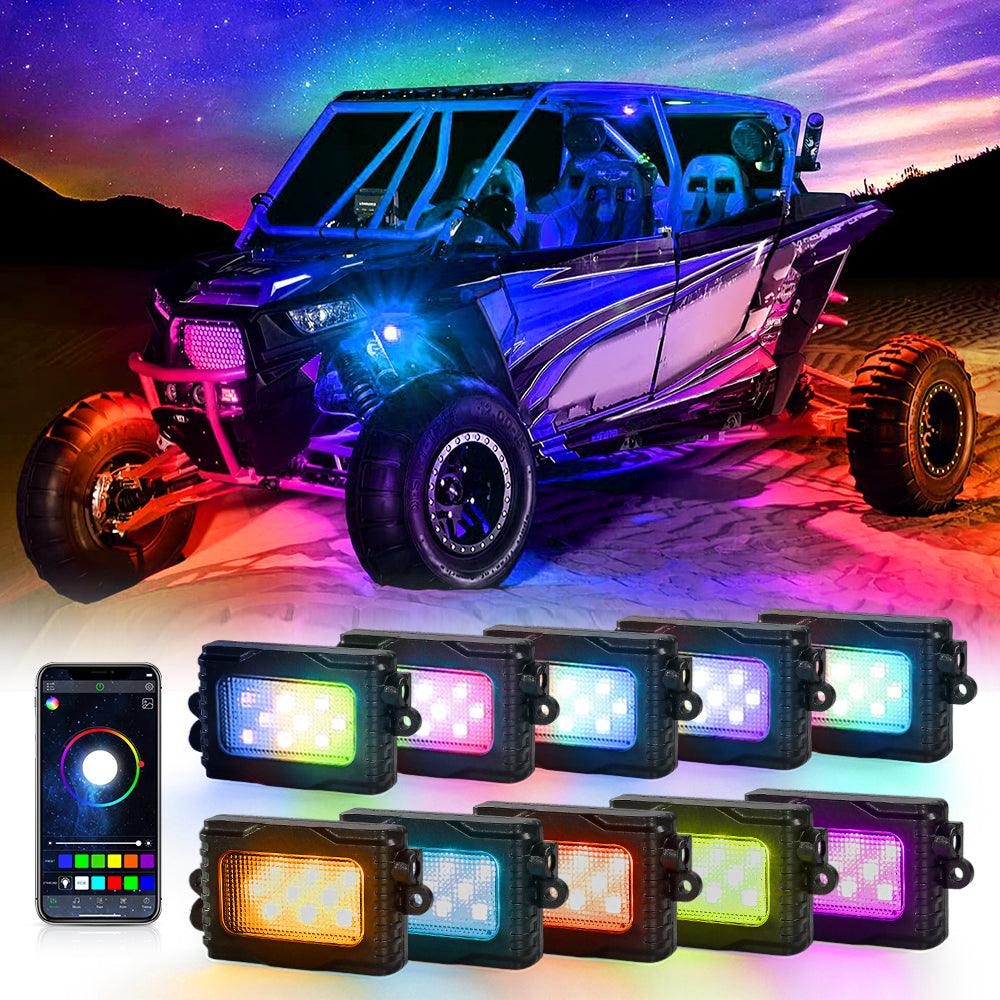 Magic Dream Color RGB LED Rock Lights Kit with Bluetooth APP Control, Multicolor Chasing Neon Underglow Lights for ATV UTV