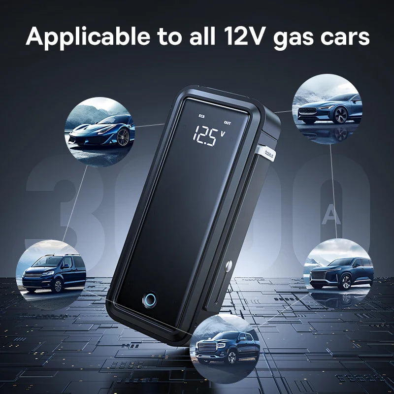 جهاز Baseus Super Capacitor Car Jump Starter 3000A شاحن سيارة بدون بطارية، جهاز محمول لبدء تشغيل السيارة في حالات الطوارئ