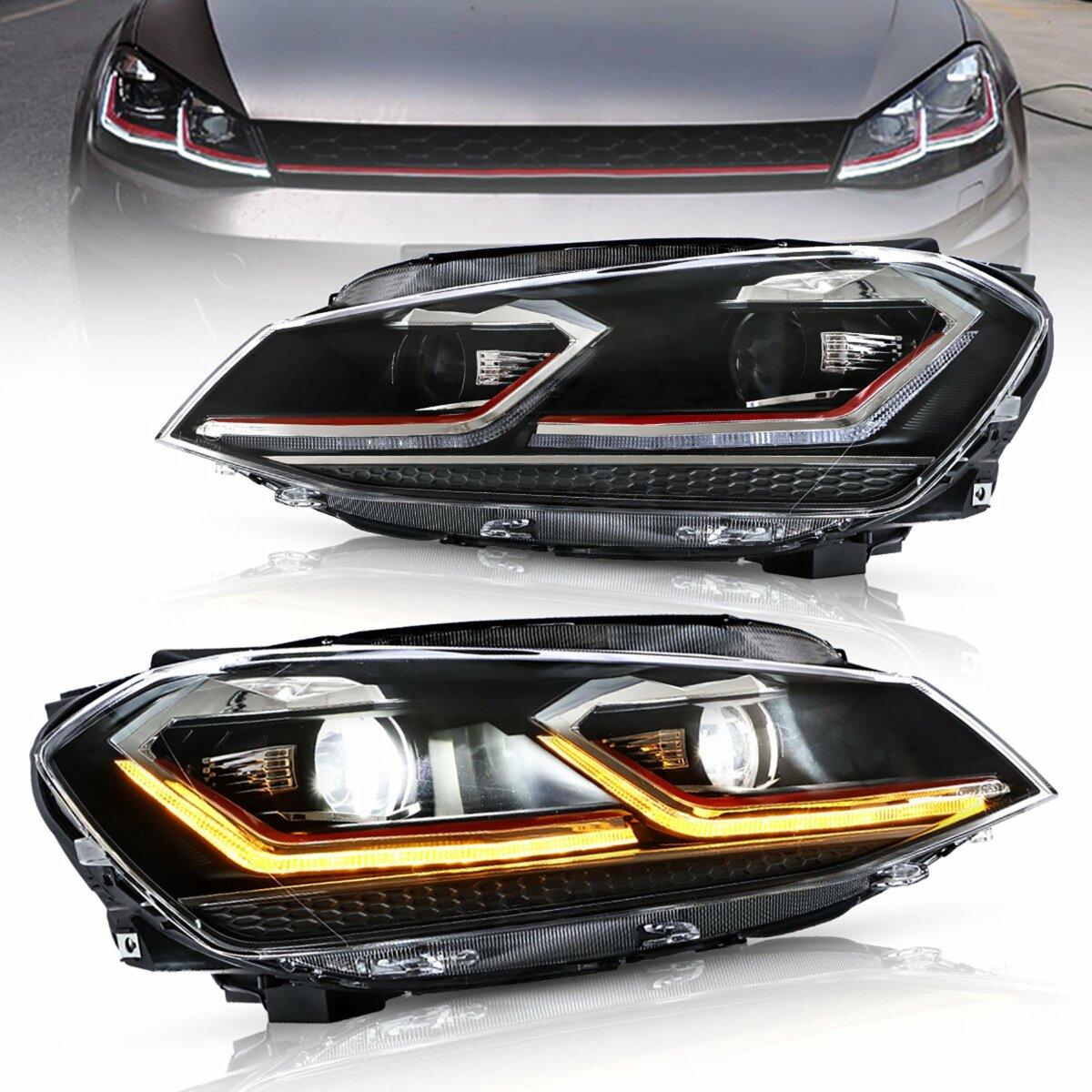 LED Headlight Assembly Projector Black For 2012-2017 Volkswagen Golf 7th Gen (Mk7, Typ 5G)