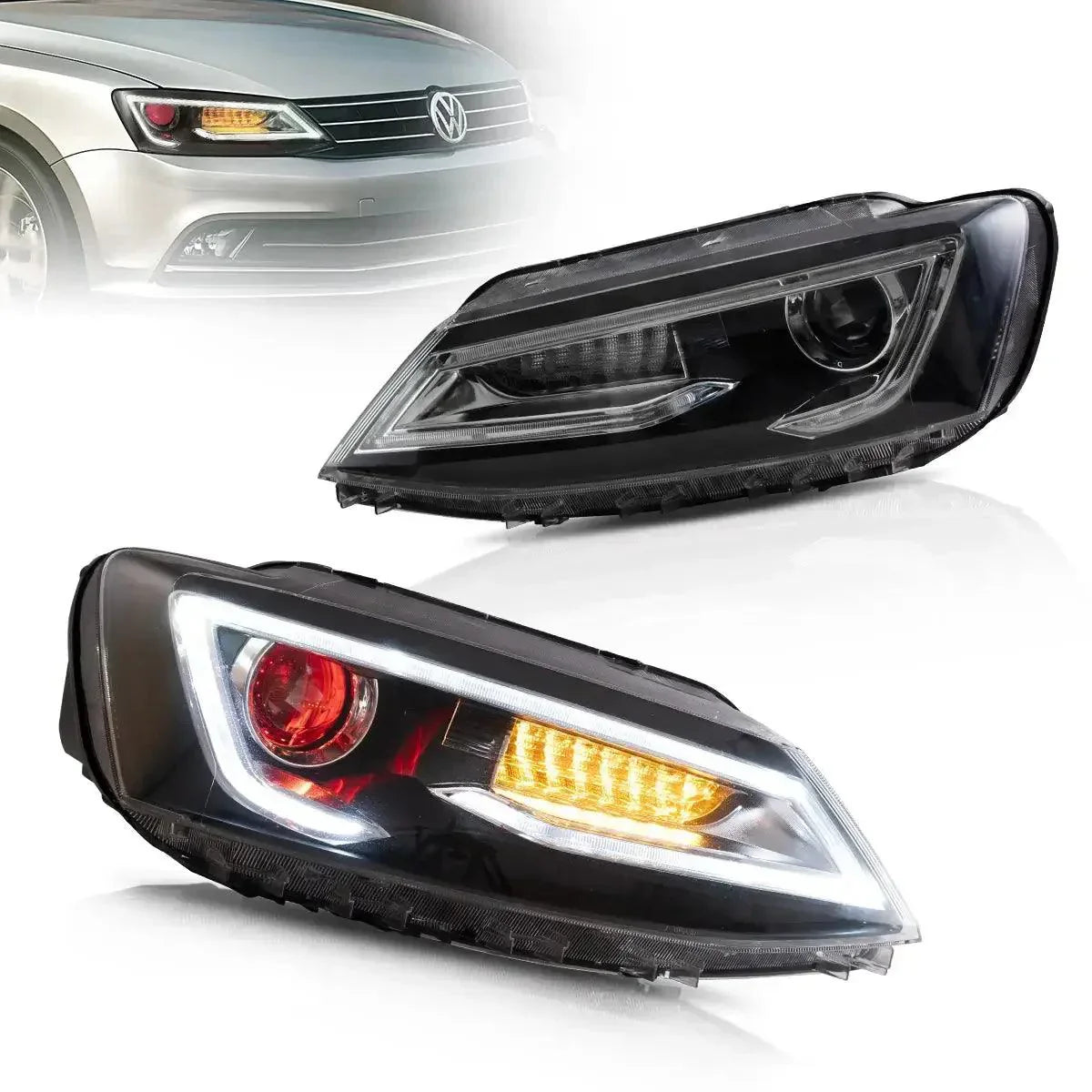 LED Headlight Assembly Dual Beam Projector Black For 2010-2018 Volkswagen Jetta
