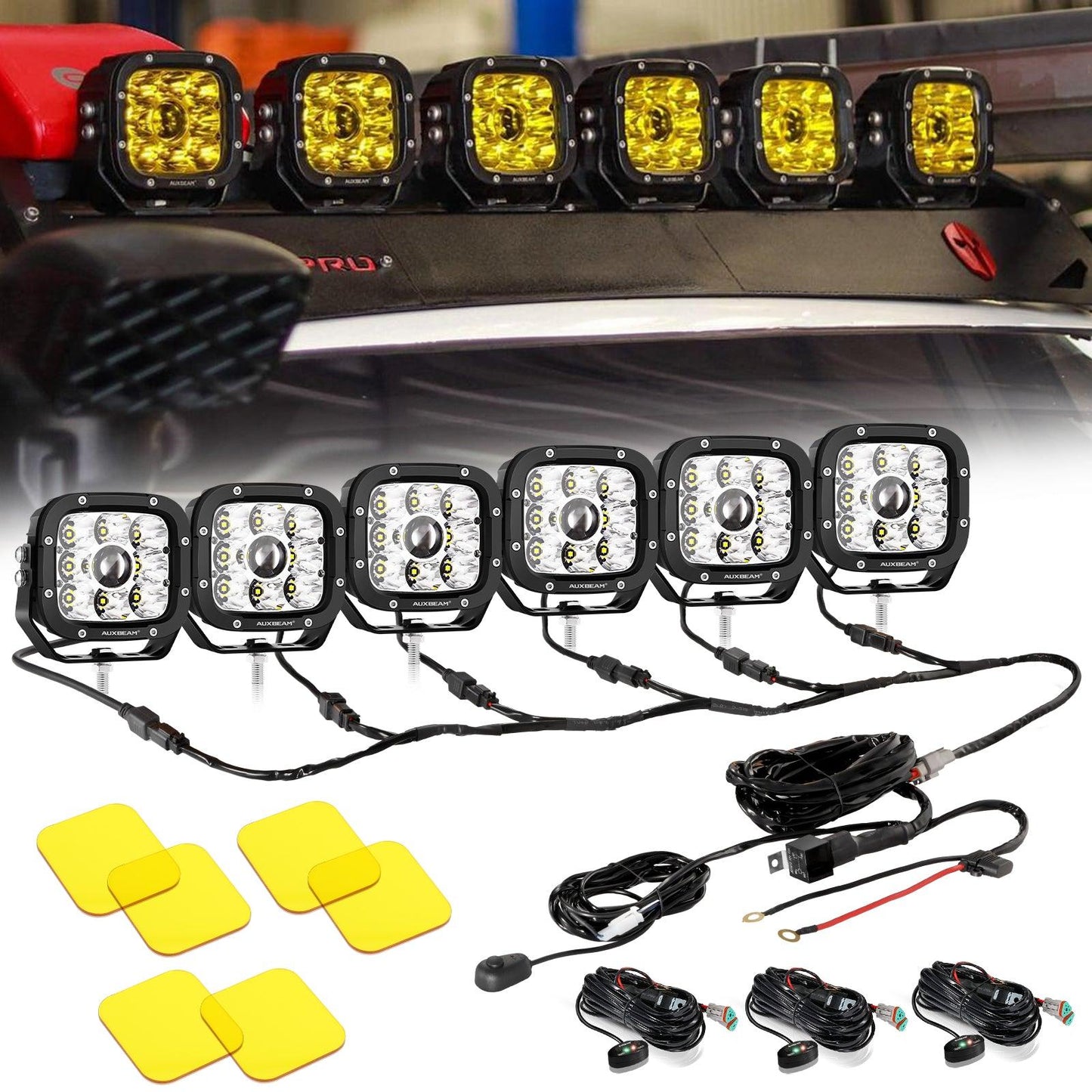 6/8 قطع 5 بوصة 132 واط العنبر DRL LED Pod Lights مع تسخير الطاقة