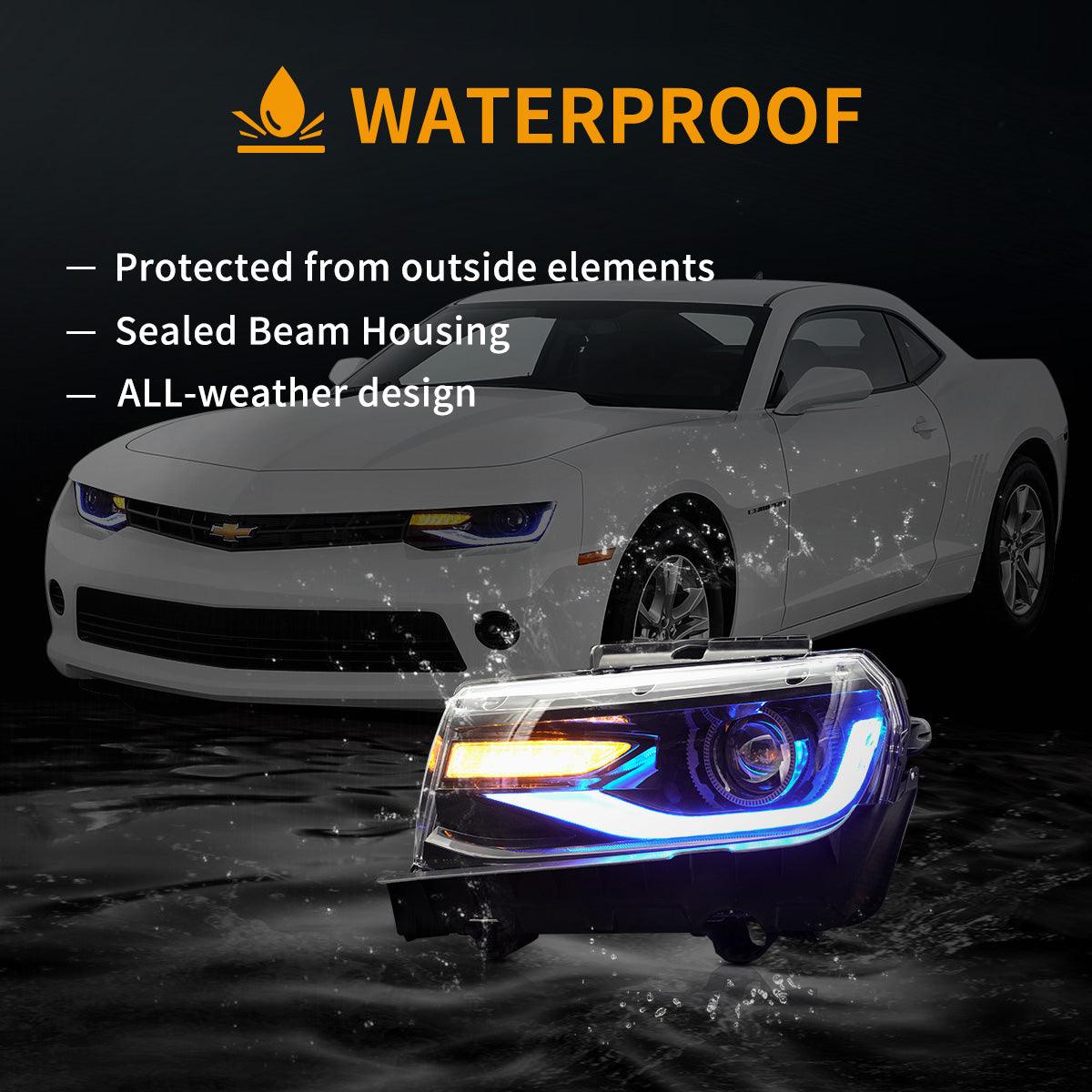 LED Headlight Assembly RGB Dual Beam Projector Black For 2014-2015 Chevrolet Camaro