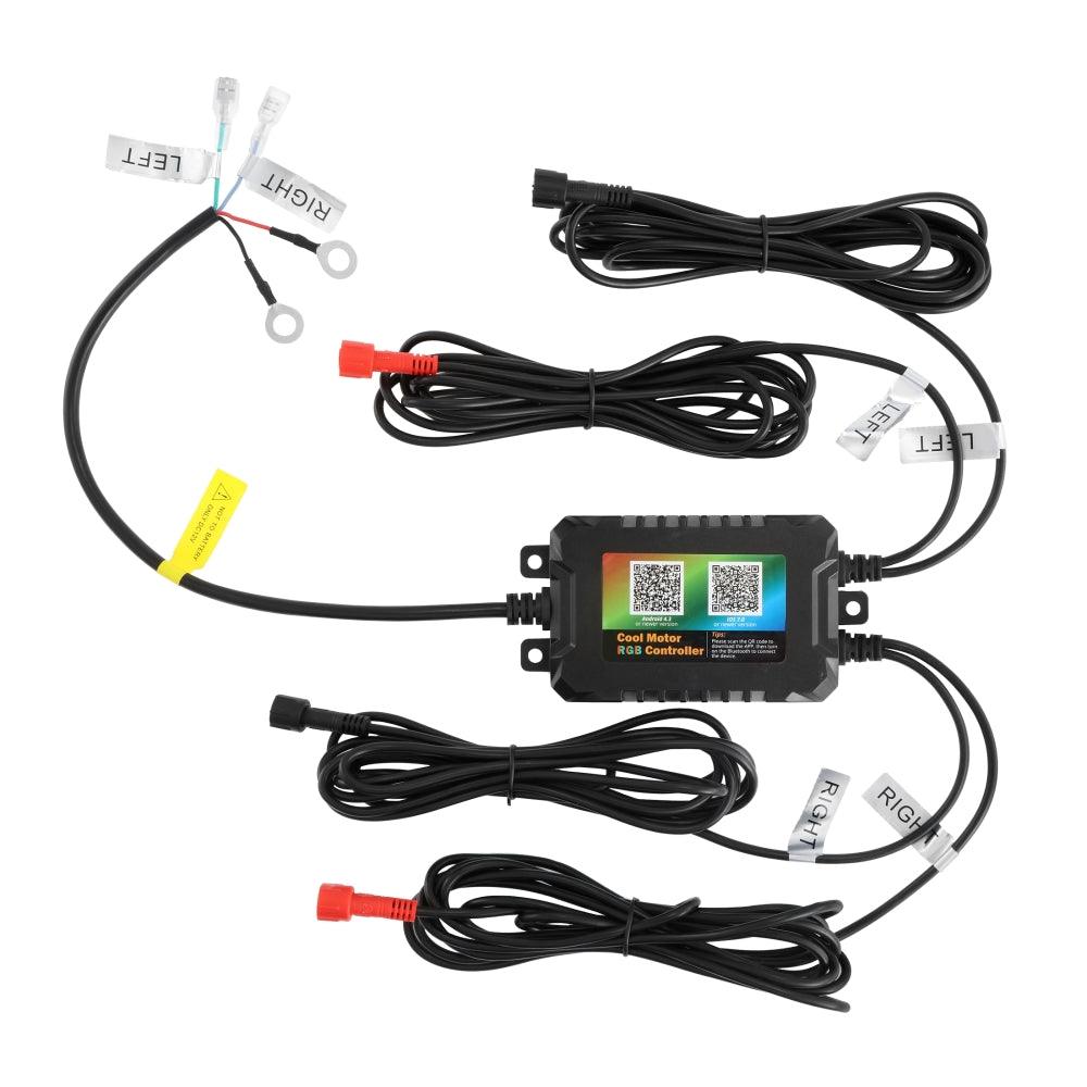 مجموعة مصابيح أمامية RGB مُحسّنة مقاس 7 بوصات + مصابيح ضباب مقاس 4 بوصات لسيارة Jeep Wrangler JK مع التحكم عبر التطبيق