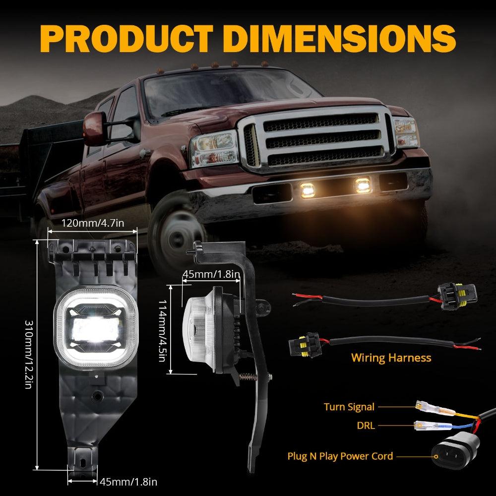 LED Fog Lights with White DRL & Amber Turn Signals for FORD F250 F350 F450 F550 Super Duty 2005 2006 2007