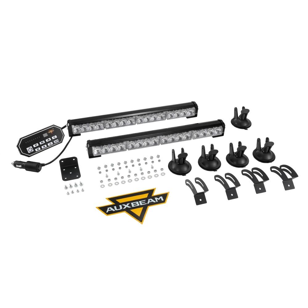 قضبان إضاءة إرشادية لحركة المرور في حالات الطوارئ، مزدوجة LED، مقاس 17 بوصة، 20 نمطًا وامضًا، مع حامل شفط للمركبات والشاحنات والسيارات الرياضية متعددة الاستخدامات والمركبات الرباعية