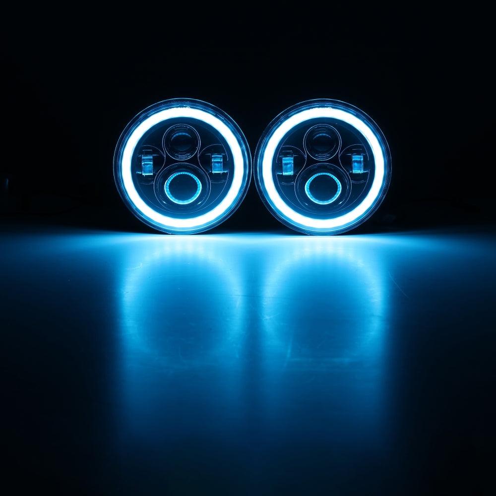 Upgraded 7 Inch Round LED Headlight with RGB Halo Ring for Jeep Wrangler JK TJ LJ