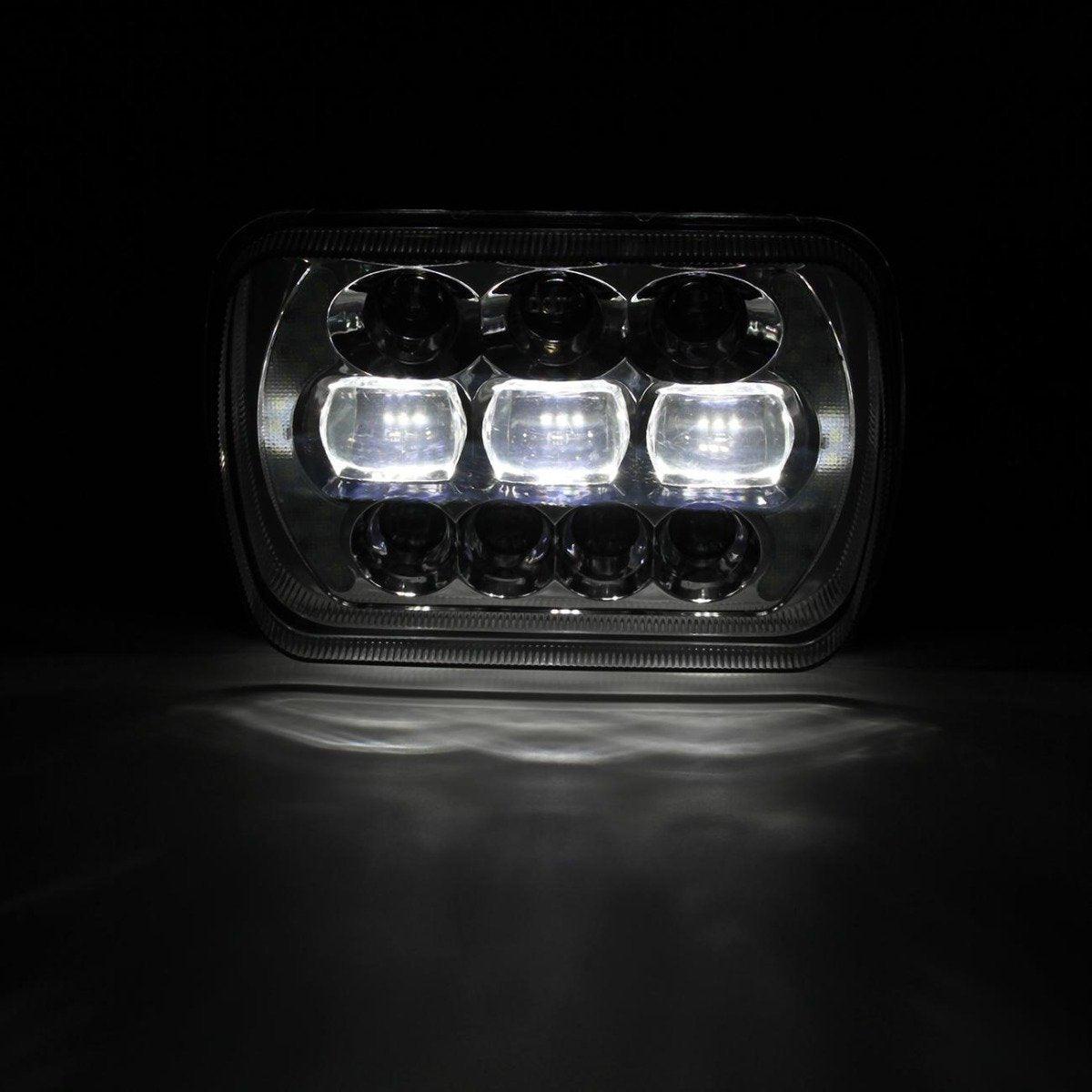 (2pcs/set) 65W 7x6 LED Hi-Lo Beam Headlights with DRL for Toyota Pickup Truck (Black/Chrome)