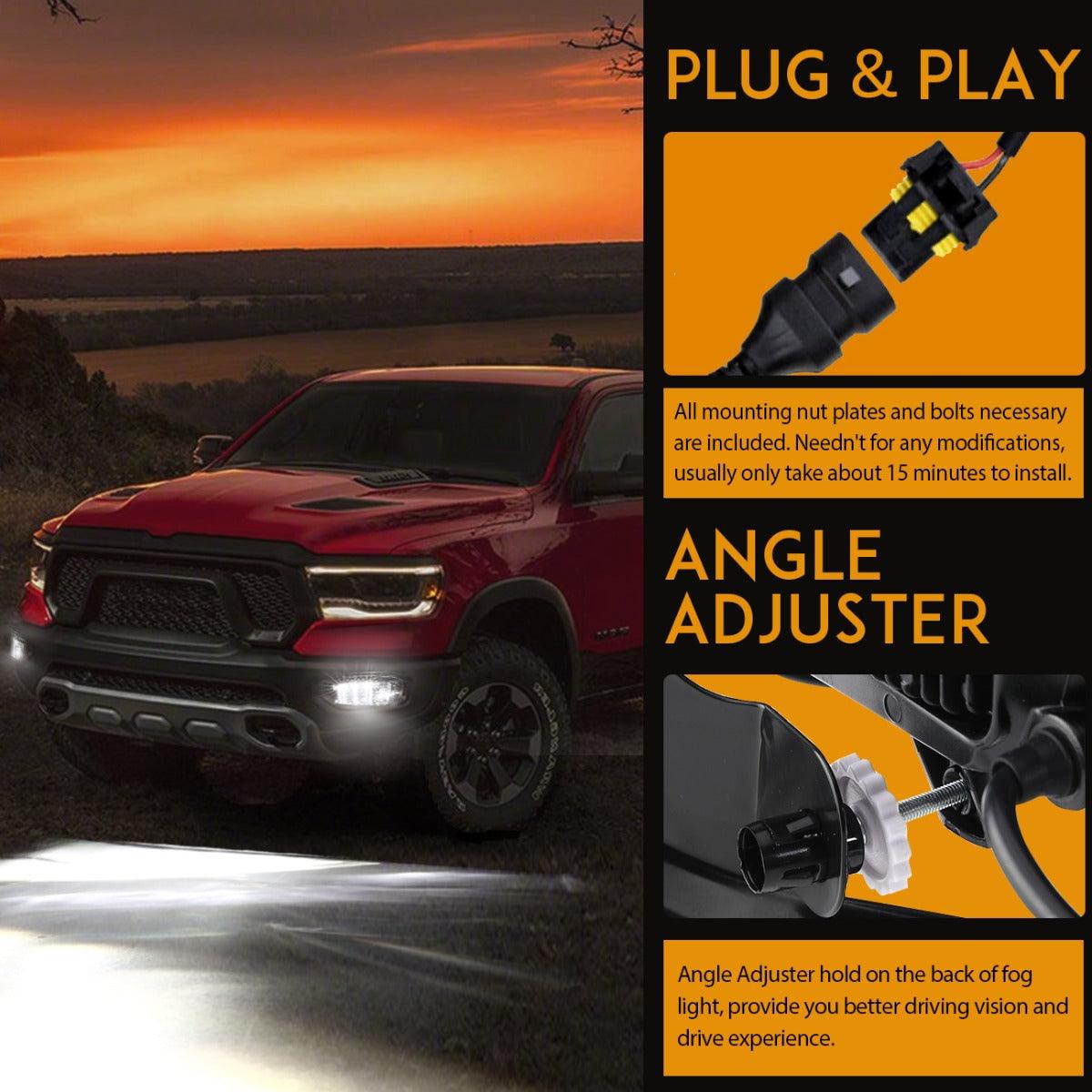 (2pcs/set) 36W LED Fog Light for Dodge Ram 1500 2009-2012 Dodge Ram 2500/3500 2010-2018 (Chrome)
