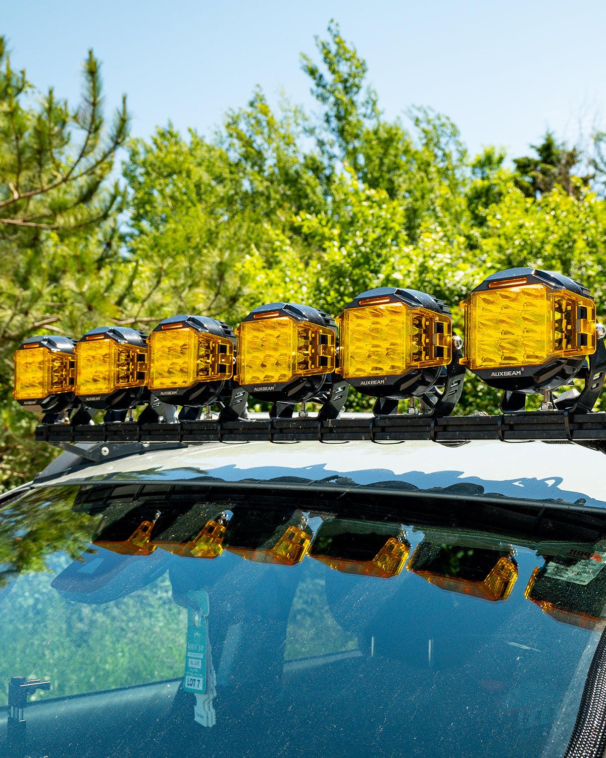 V-MAX Series | 5 Inch 168W 16440LM Combo Beam Side Shooter LED Round Pod Lights with Amber DRL - Auxbeam  – éclairage LED auto