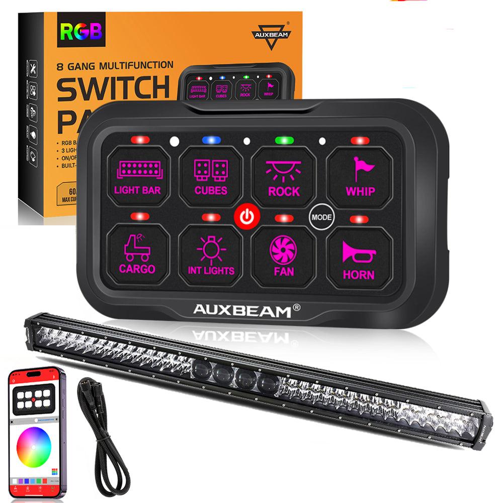 AR-800 RGB Switch Panel with APP+32 Inch 5D-PRO LED Light Bar, Toggle/Momentary/Pulsed Mode Supported 