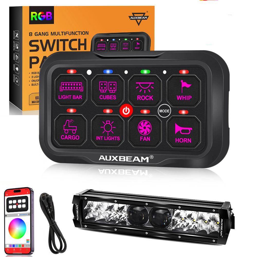 AR-800 RGB Switch Panel with APP+12 Inch 5D-PRO LED Light Bar, Toggle/Momentary/Pulsed Mode Supported 