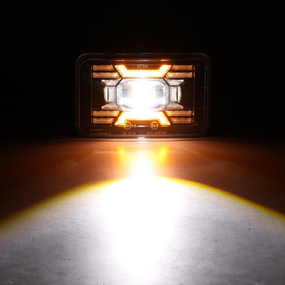 (2pcs/set) 4x6 Inch Sealed Beam LED Headlights with Hi-Lo Beam DRL Turn Signal Light