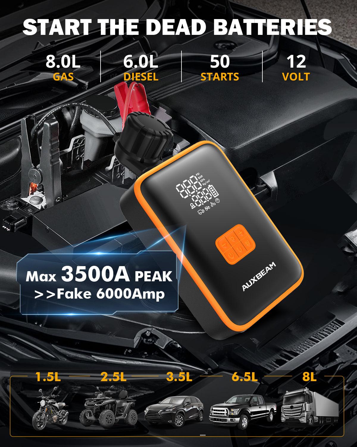🆕AJ3500 Series 3500A Jump Starter مع ضاغط هواء 120PSI لمحركات البنزين سعة 8 لتر/الديزل سعة 6 لتر 