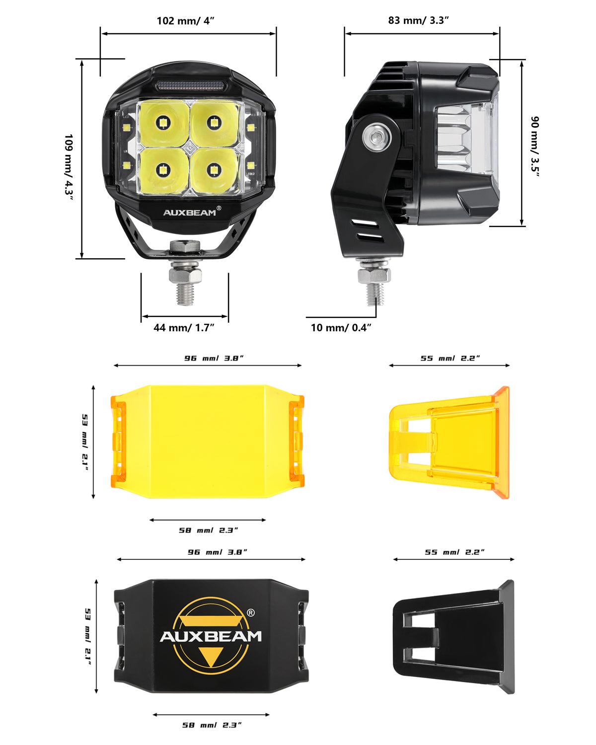 V-MAX Series | 4 Inch 92W 8960LM Combo Beam Side Shooter LED Round Pod Lights with Amber DRL - Auxbeam  – éclairage LED auto