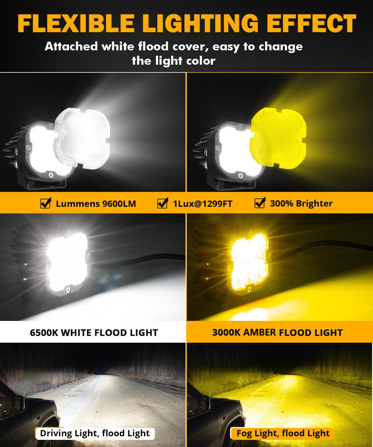 XP-ULTRA Series 3 Inch 80W Flood Beam LED Pods Amber&White Offroad Lights - Auxbeam  – éclairage LED auto