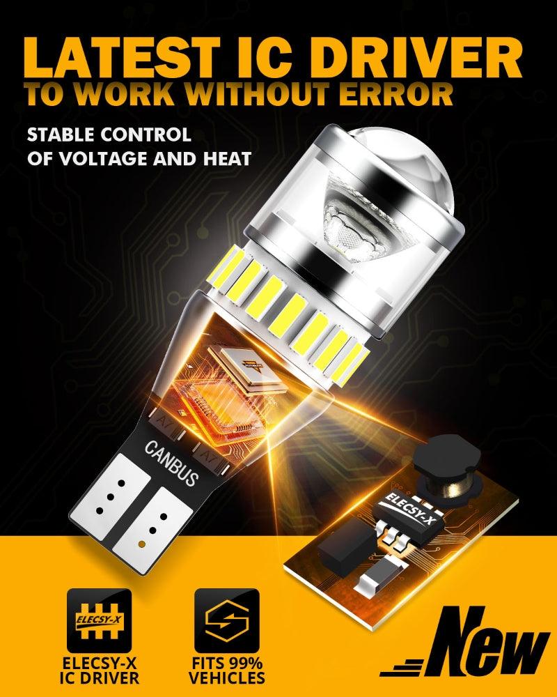 912 921 T15 W16W LED Backup/Brake/Tail Light Bulbs 10W 4000ML 6500K White B1 Series | 2 bulbs