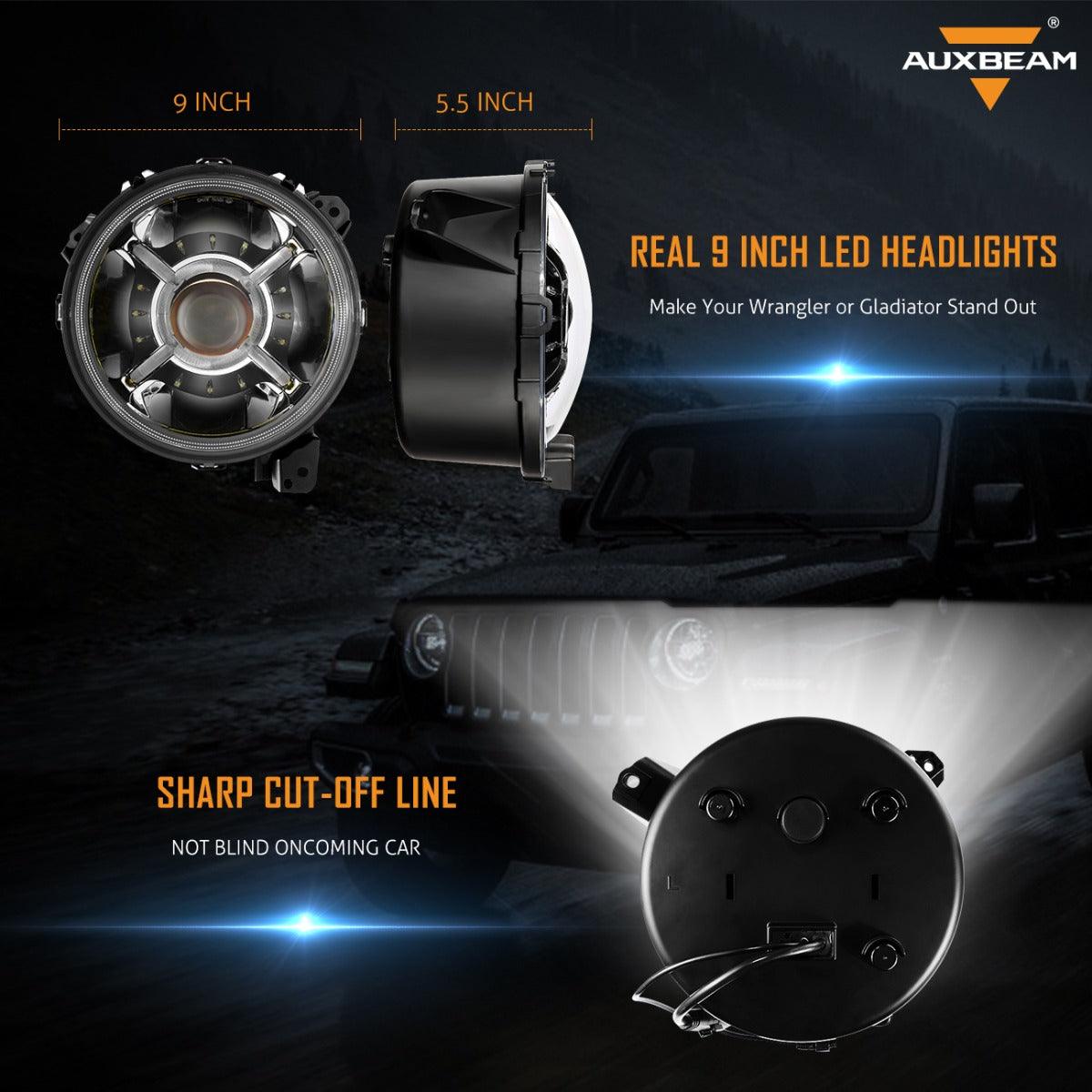 (2pcs/set) 9'' Round 100W LED light with Hi-Lo Beam &amp; DRL for 2018-2022 Jeep Wrangler JL, 2019-2022 Gladiator JT 