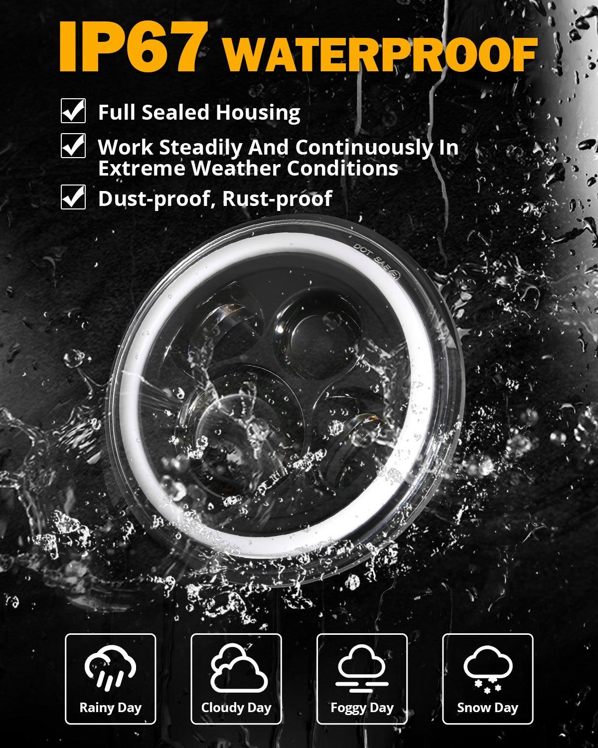 Upgraded 7 Inch Round LED Headlight with RGB Halo Ring for Jeep Wrangler JK TJ LJ 