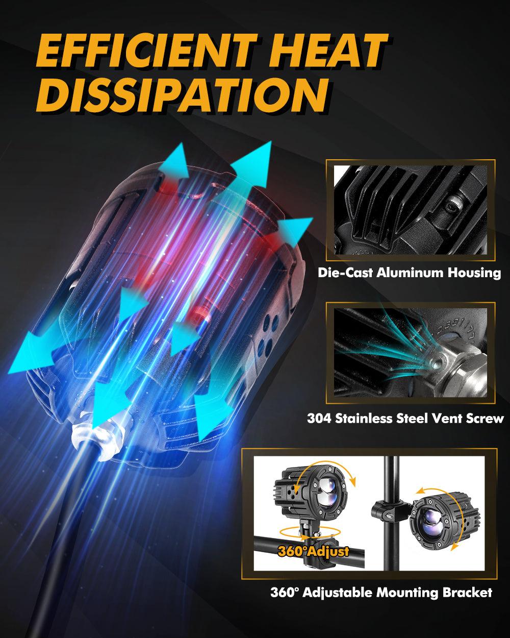 كشاف LED للدراجات النارية مقاس 2.5 بوصة، عدسة عرض ثنائية LED، مصباح أمامي 130 واط، 6000 كلفن، ضوء عمل LED، 5 أوضاع إضاءة للدراجات النارية والسيارات الرياضية متعددة الاستخدامات والشاحنات ATV | قطعتان/مجموعة