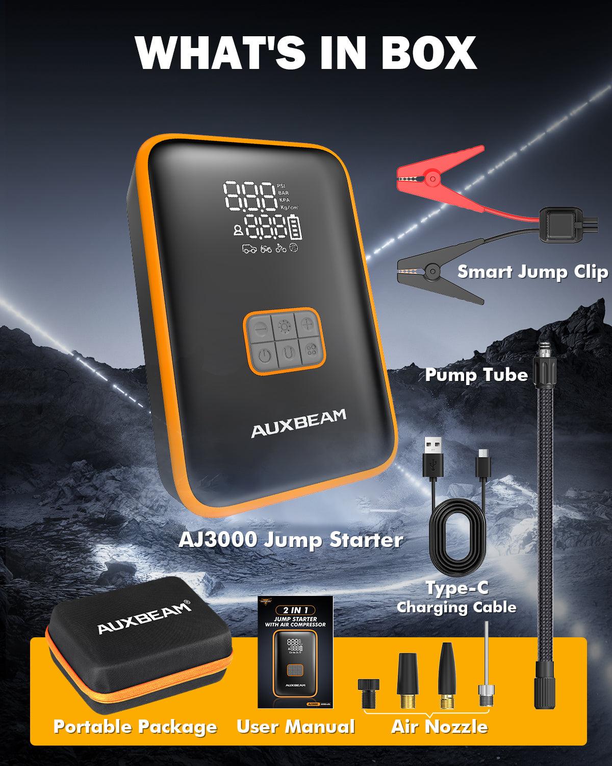 🆕AJ3000 Series 3000A Jump Starter مع ضاغط هواء 120PSI لمحركات البنزين 8 لتر / الديزل 6 لتر