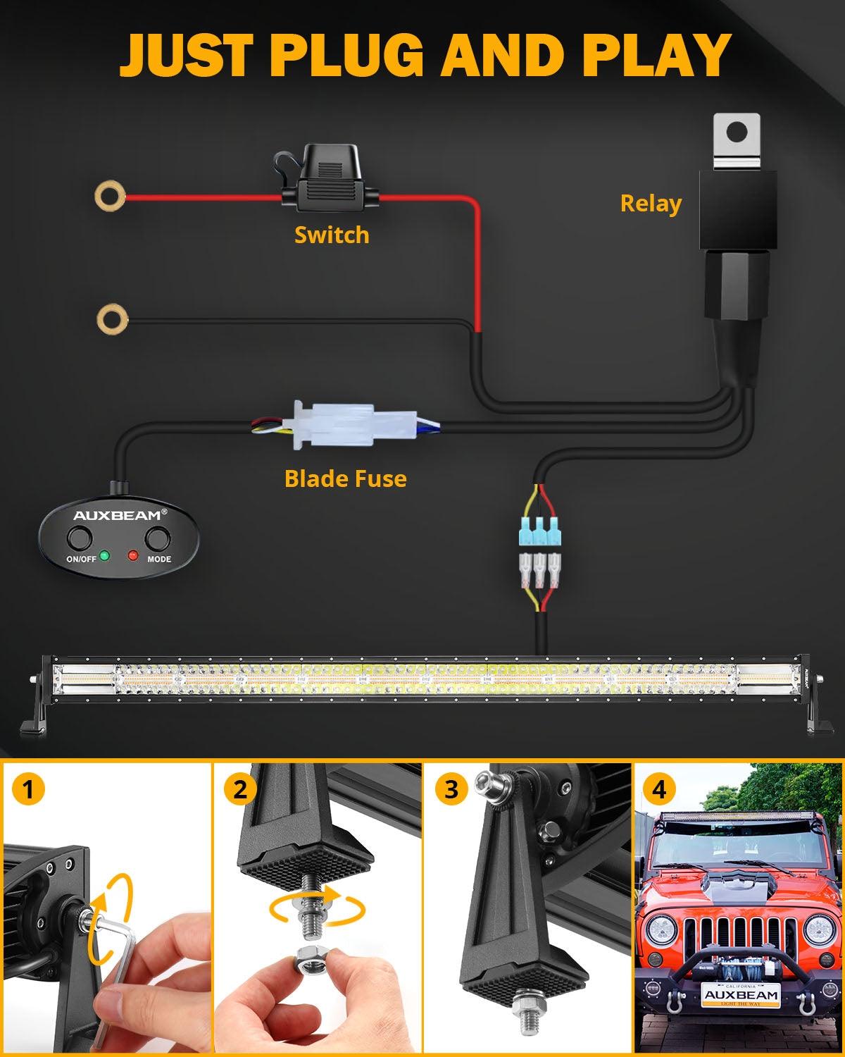 50 Inch 6 Modes White&Amber Straight Off Road Led Light Bar