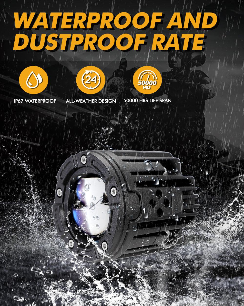 كشاف LED للدراجات النارية مقاس 2.5 بوصة، عدسة عرض ثنائية LED، مصباح أمامي 130 واط، 6000 كلفن، ضوء عمل LED، 5 أوضاع إضاءة للدراجات النارية والسيارات الرياضية متعددة الاستخدامات والشاحنات ATV | قطعتان/مجموعة