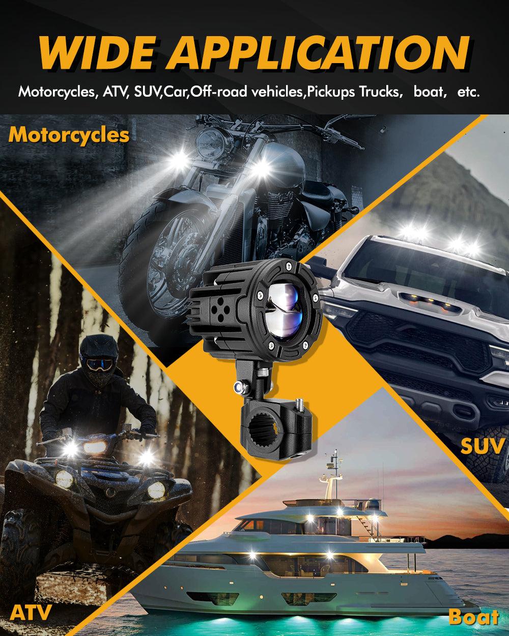 كشاف LED للدراجات النارية مقاس 2.5 بوصة، عدسة عرض ثنائية LED، مصباح أمامي 130 واط، 6000 كلفن، ضوء عمل LED، 5 أوضاع إضاءة للدراجات النارية والسيارات الرياضية متعددة الاستخدامات والشاحنات ATV | قطعتان/مجموعة