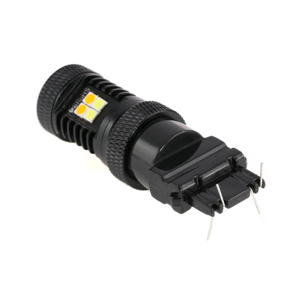 مصابيح LED أمامية T25 3157 3156، مصابيح LED لإشارة الانعطاف والإضاءة النهارية، سطوع عالي بنسبة 300%، ثنائية اللون، أبيض وكهرماني | مصباحان 