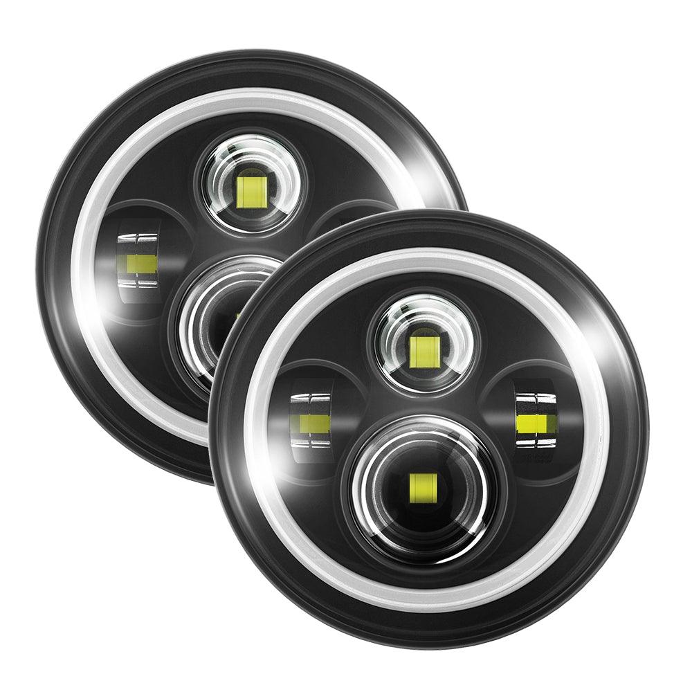 Remplacement de Phare LED 7 Pouces avec Anneau Halo et H4 Intensificateur de Luminosité pour Jeep Wrangler JK TJ LJ
