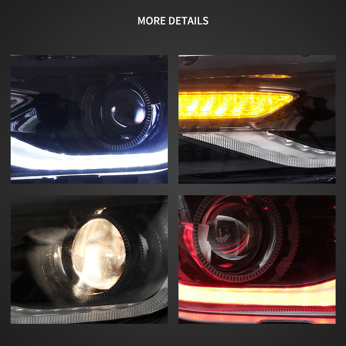 مجموعة مصابيح أمامية LED RGB ثنائية الشعاع، لون أسود لسيارة شيفروليه كامارو موديلات 2014-2015