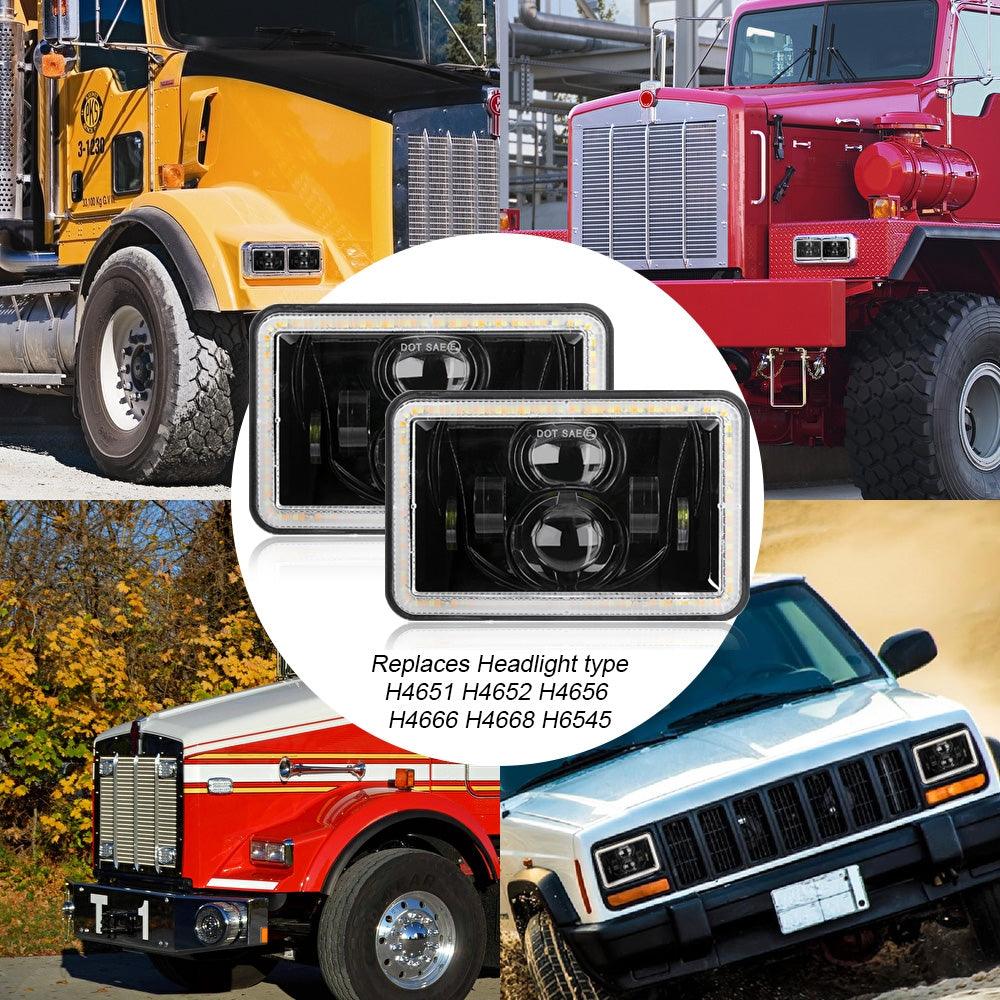 (2PCS/SET) 4x6" Sealed Beam LED Headlight with Hi-Lo Beam &amp; DRL Amber Turn Signal Light