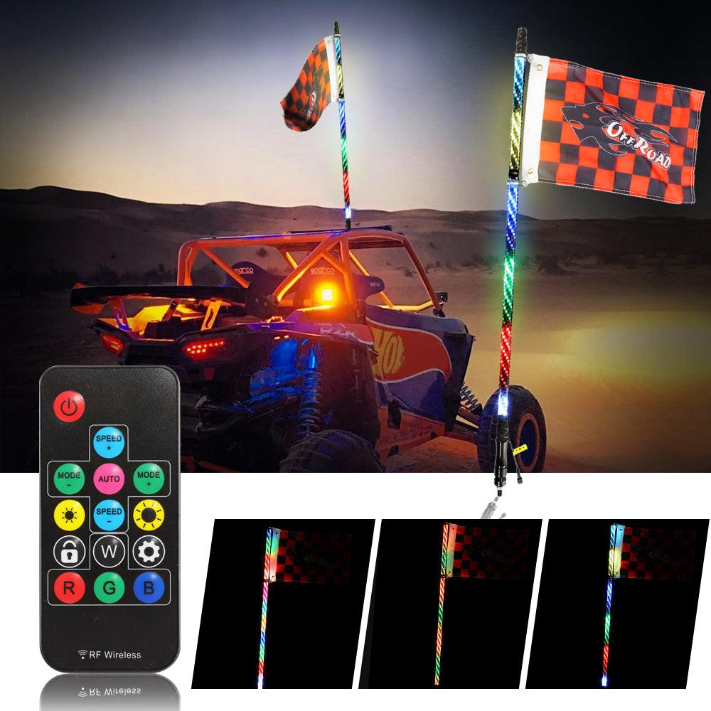 3FT RGB LED Whip Light Rotating Color Changing Flag Pole with Remote Control