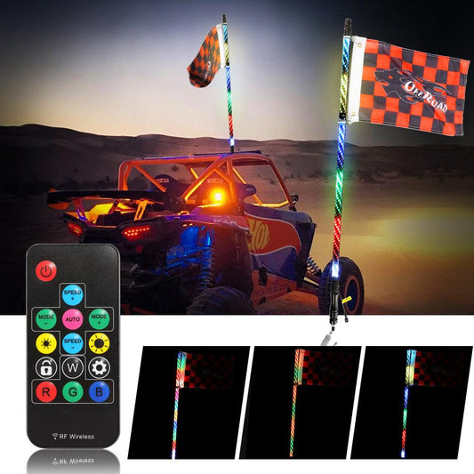 3FT RGB LED Whip Light Rotating Color Changing Flag Pole with Remote Control