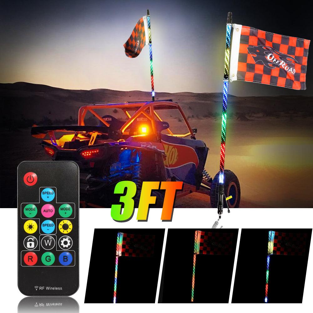 3FT RGB LED Whip Light Rotating Color Changing Flag Pole with Remote Control