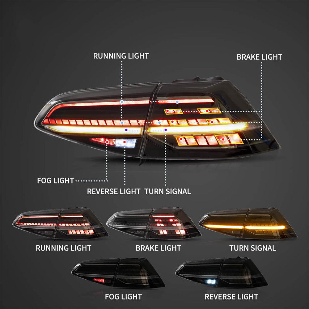 LED Tail Light Assembly With Sequential Turn Signal For 2013-2021 Volkswagen Golf MK7 MK7.5 Hatchback