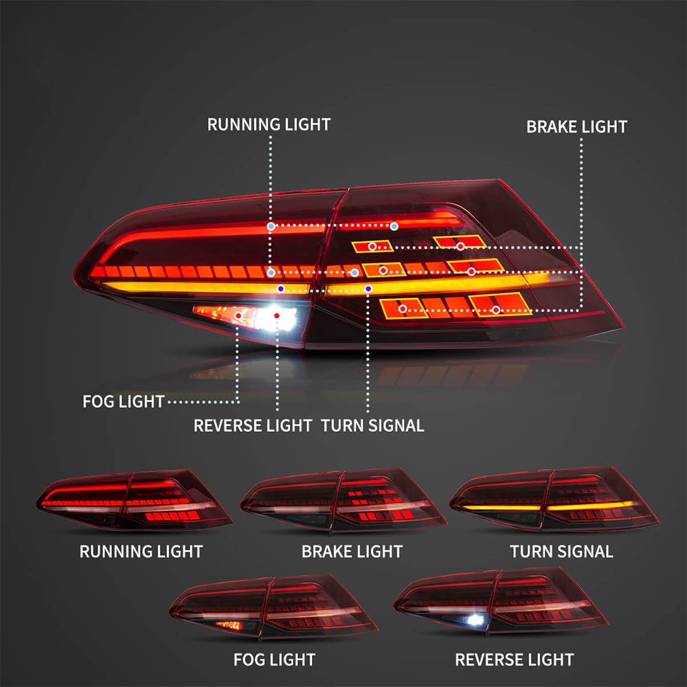 LED Tail Light Assembly With Sequential Turn Signal For 2013-2021 Volkswagen Golf MK7 MK7.5 Hatchback